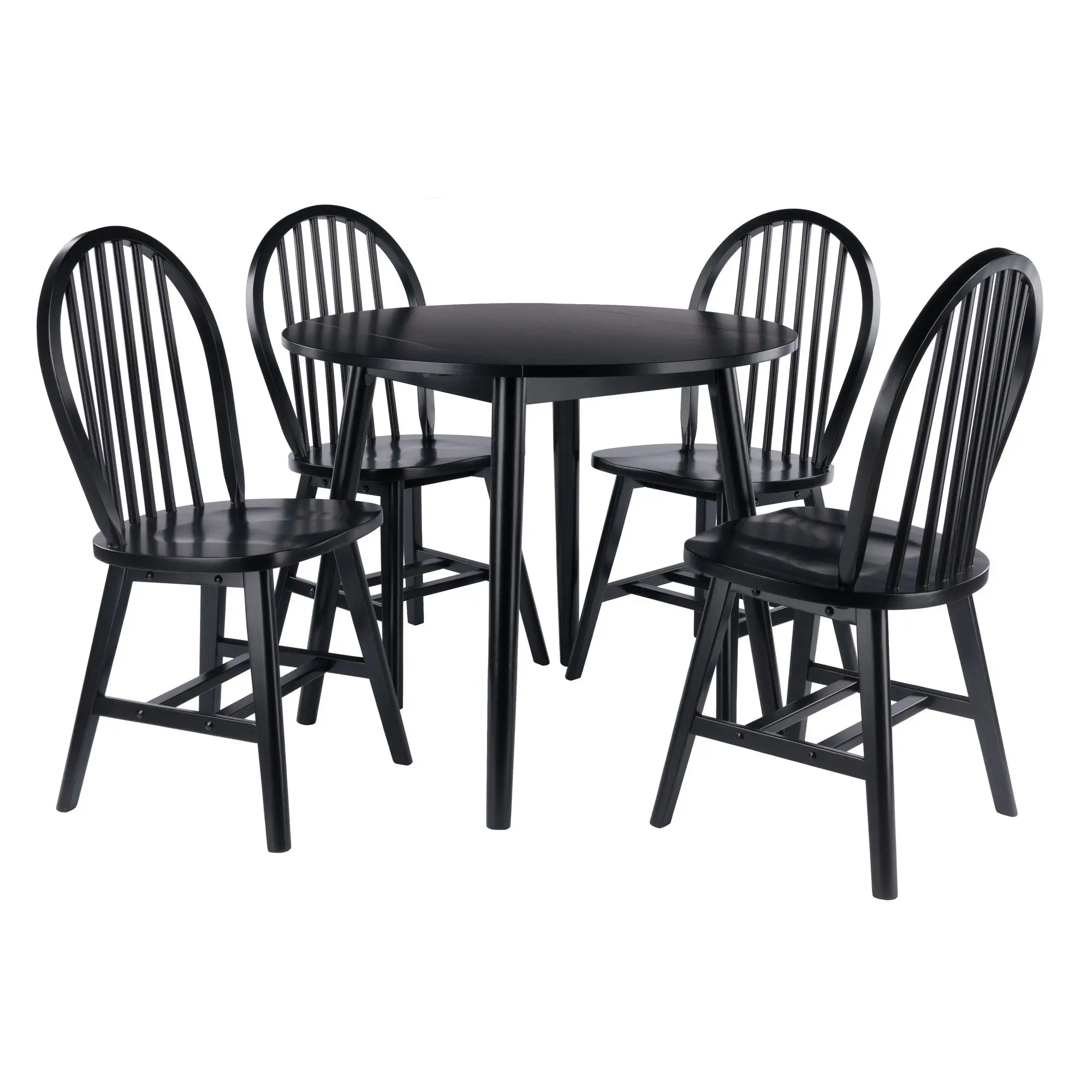 Winsome Moreno 5-Pc Drop Leaf Dining Table with Windsor Chairs, Black, Solid / Composite wood