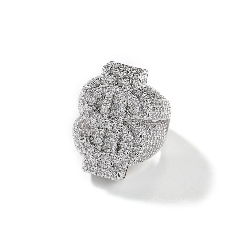 Men's Hip-Hop Dollar Sign Niche Design Artificial Gemstone Ring, Geometric Design Jewelry Accessory, Geometric Design Ring