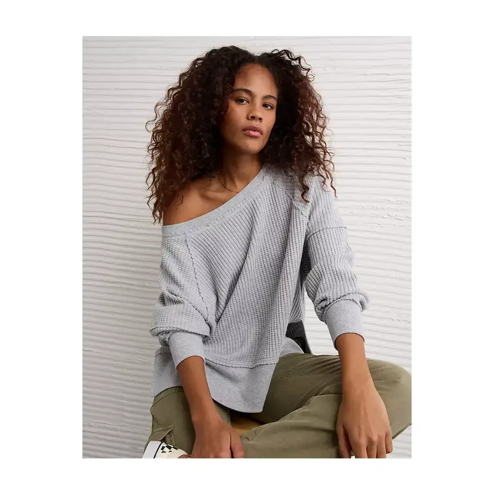 AE Big Hug Off-the-Shoulder Waffle Sweatshirt