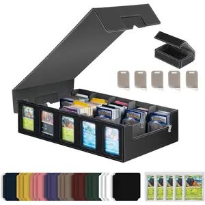 Trading Card Storage Box with Commander Display, 5-Row Deck Case with Removable Lid & Handle, 4000+ Card Organizer with 48 Colorful Dividers & 5 Stoppers  MTG, Black & Grey