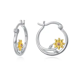 CHENGHONG Sunflower Hoop Earrings Sterling Silver Sunflower Earrings Flower Earrings Huggie Cartilage Hoop Earrings Sunflower Jewelry Gifts for Women Girls
