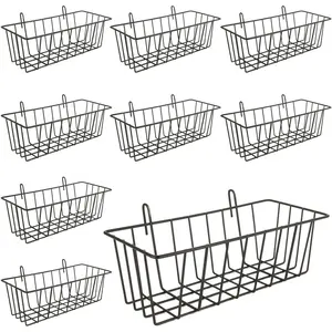 10 PCS Wire Baskets Wall Grid Panel Hanging Wire Basket Hanging Wall Baskets No Drilling Wall Hanging Baskets Grid Wall Storage Basket for Kitchen Bathroom Home Decor Supplies, Black