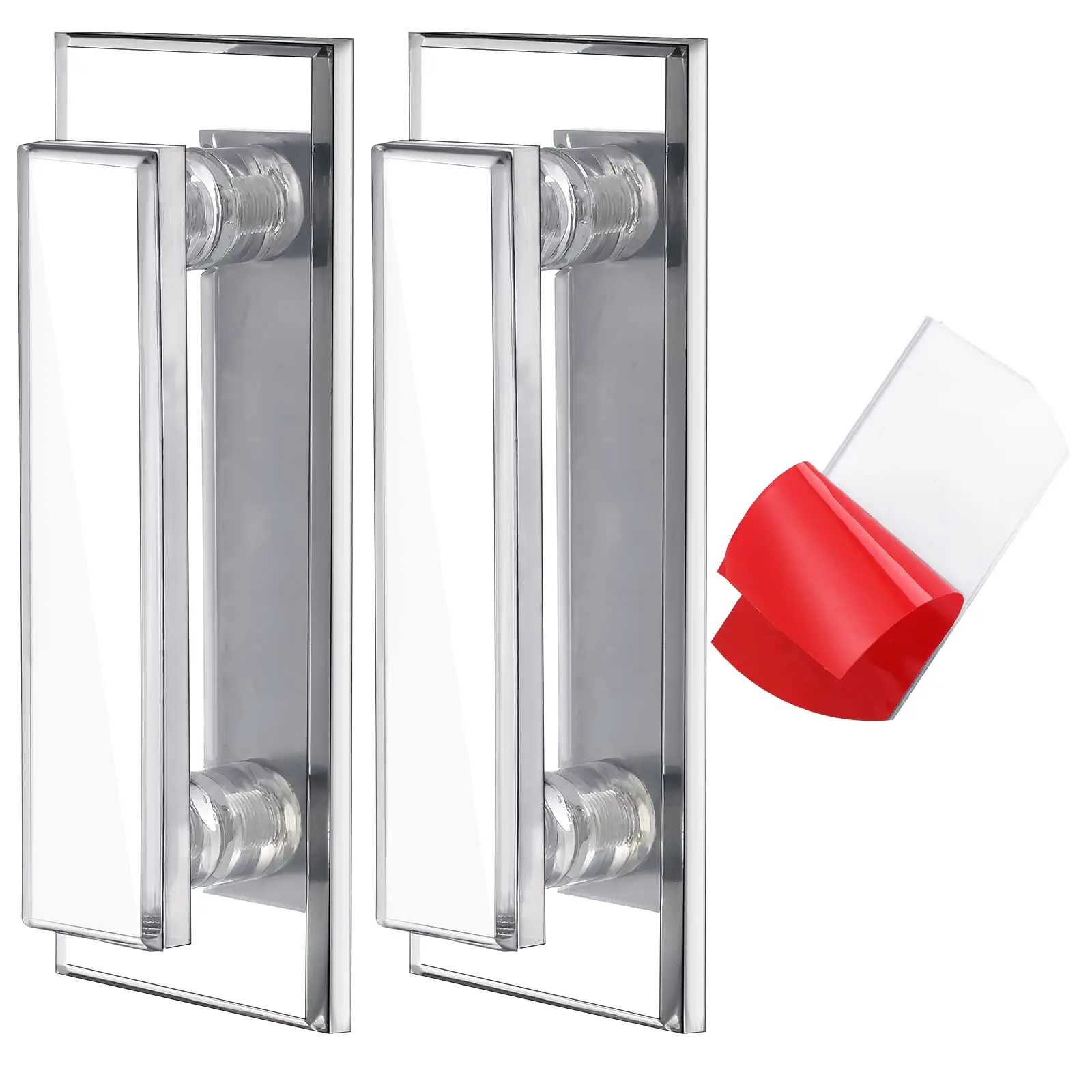 Door Pull Handle Adhesive Self Stick Drawer Pulls Mirrored Beveled Knob large Clear Instant stick on knobs for Cabinet Wardrobe Windows Dresser Sliding (2  5.9 x 2 Inch)