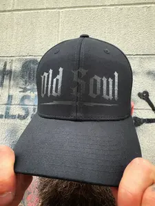 OLD SOUL BLACK ON BLACK FLEXFIT COTTON HAT