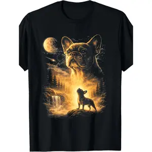 French Bulldog Howling at Moon Retro Nineties T Shirt Vintage Frenchie Meme Graphic Tee Casual Round Neck All Year Comfortable Washable Apparel for Dog Enthusiasts