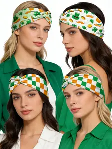 Ready for Party? Soft Elastic Cross Hairband, Non-Slip Yoga Running Accessory, St Patrick's Day Clover Print Twisted Headband