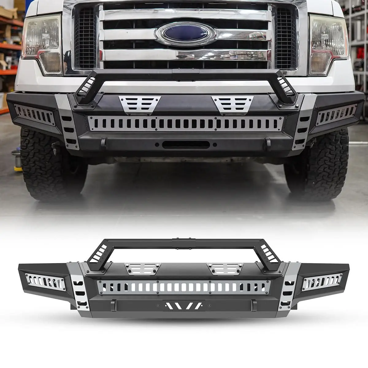 WOLFSTORM Steel Front Bumper with Protection, Detachable Design & Light Mounts for 2009-2014 Ford F-150 (Excluding Raptor)