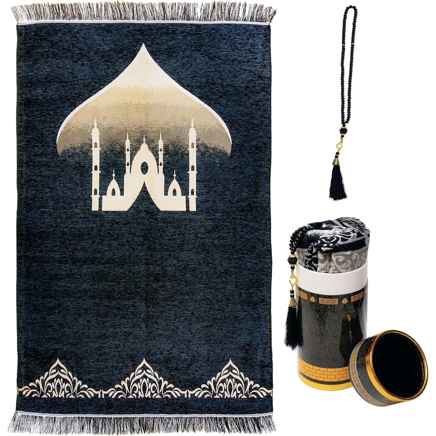 Muslim Prayer Mat and Prayer Beads - Durable, Soft, and Lightweight Janamaz with a Cylindrical Carry Holder - Islamic Gifts 48" X 28" ucts ucts Shando