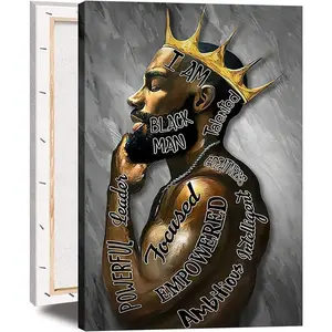 African American Canvas Wall Art Decor Black Man King Men Posters Prints Artwork Pictures Paintings for Living Room Bedroom hallway Office Men's Room Decoration Ready to Hang