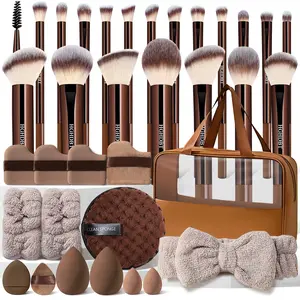 35-Piece Professional Makeup Kit, Makeup Brushes Set, Makeup Tools Set, with Travel Bag for Women, Contains Multi-functional Brushes, Makeup Sponges, Finger Puffs, Headband, Wristbands and Cleaning Sponges, Perfect for All Makeup Types