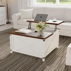 Garvee Coffee Table for Living Room with Lift Top and Storage, Square Industrial Design with X-Shaped Decor, Durable and Stylish