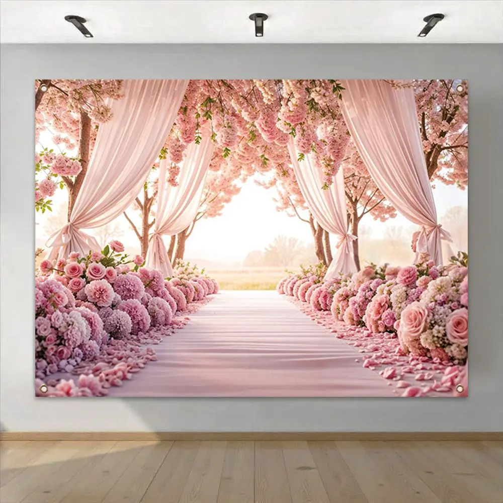 Lightweight Wedding Theme Tapestry, Romantic Rose Petal Pattern Background Banner for Photography Studio & Living Room Decor