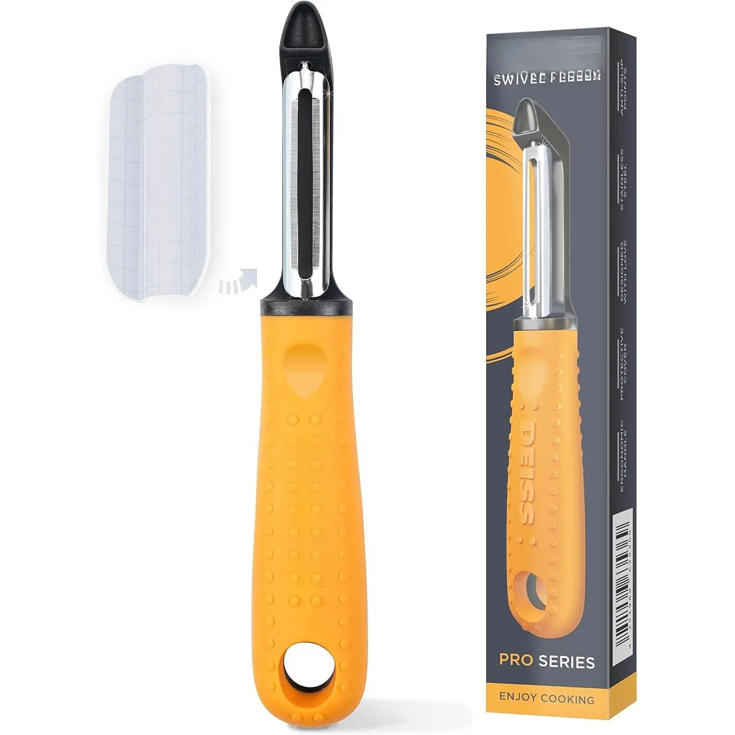 PRO Swivel Vegetable Peeler -  Stainless Steel Peeler With Easy Non-Slip Hand Grip,  Peelers For Kitchen, Fruit, Carrot, , Veggie, Kiwi, Durable, And Dishwasher Safe (ORANGE)