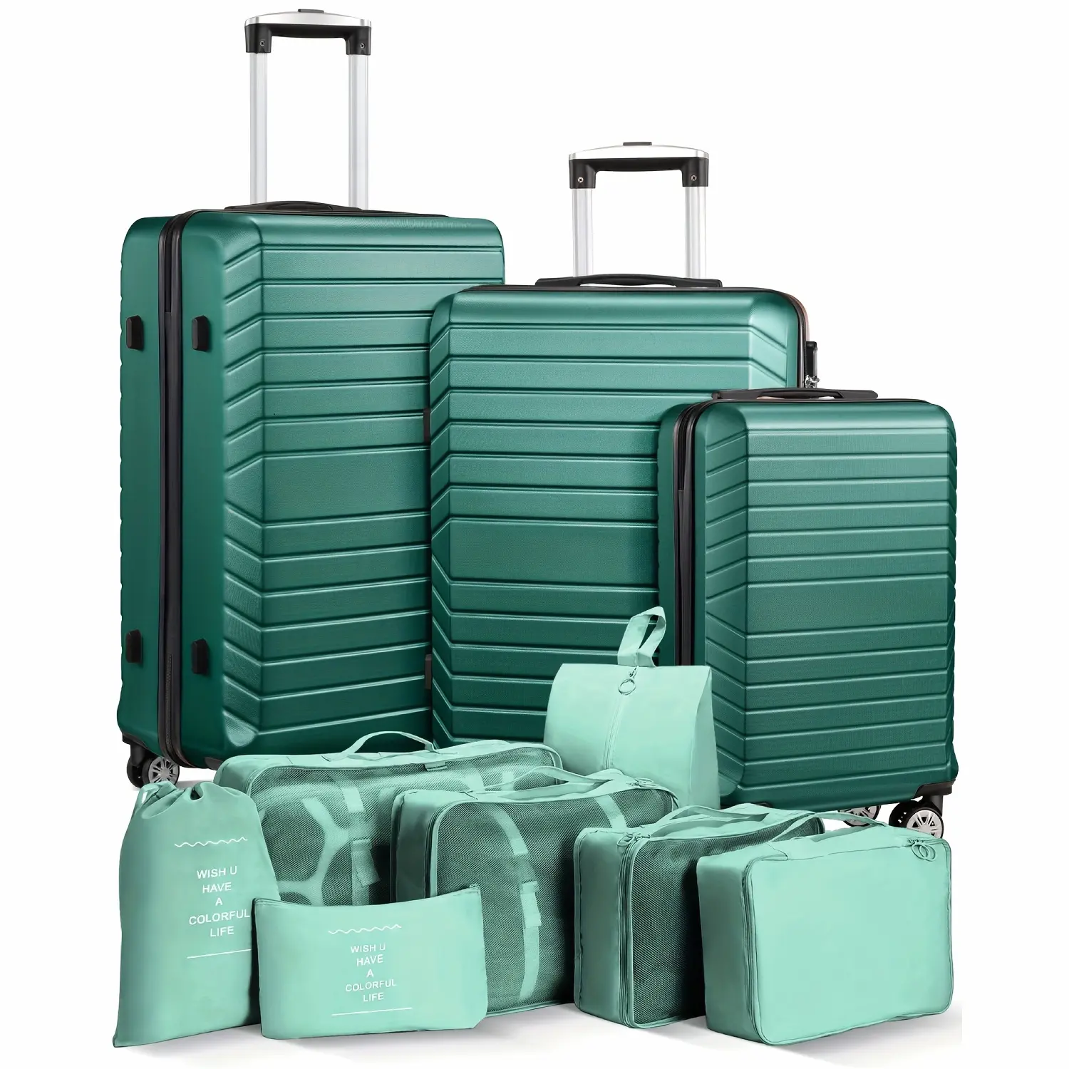 10pcs Luggage Set (3*Luggage+7 Storage Bag), Large Capacity Luggage with Telescoping Handle, Extra Thick ABS Durable Hardshell with Double 360° Spinner Wheels, Dopamine Color And Back-to-school Season Student Luggage