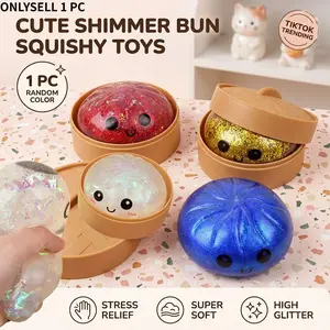 Cute glitter squishy bun toy to squeeze away stress while working or studying!
