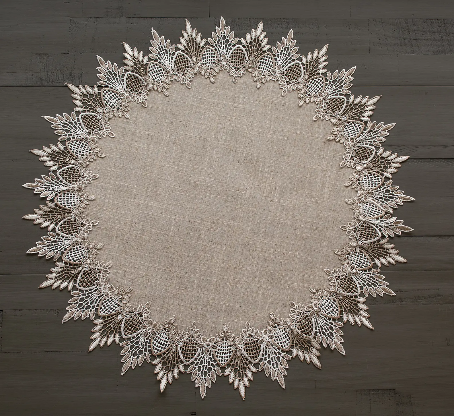 Linens Art And Things Neutral Earth Tone Beige Lace Round Table Topper - Decor, Functional Decor, Placemat, Round Doily, On Sale (23"RD, 33"RD), Table Centerpiece