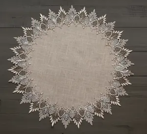 Linens Art And Things - Neutral Earth Tone Beige Lace Round Table Topper (23"RD 33"RD)