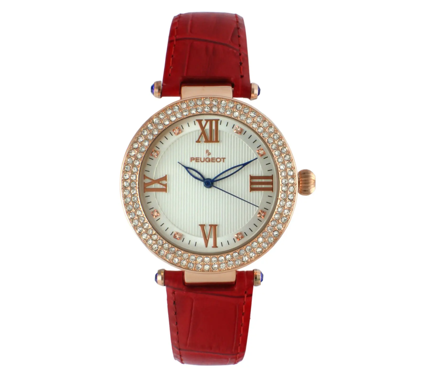 Peugeot Women's Crystal Bezel Red Leather Str ap Watch Peugeot Women's Crystal Bezel Red Leather Str ap Watch