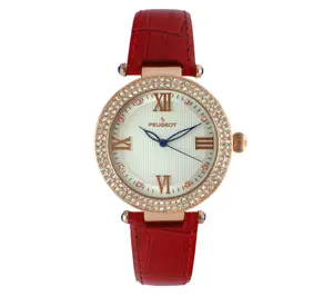 Peugeot Women's Crystal Bezel Red Leather Str ap Watch