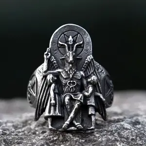 New Vintage Ring Lucifer Satan Signet Ring For Men With Anubis Stainless Steel Fashion Punk Jewelry Unique Design Durable Stainless Steel Perfect For Daily Wear