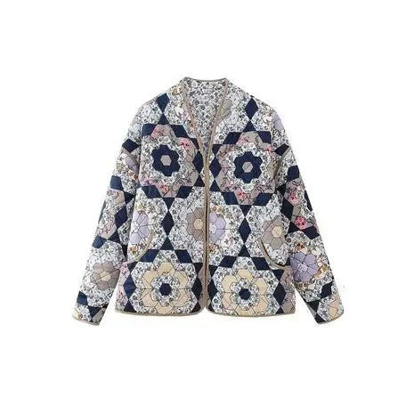 Honeycomb Print Reversible Quilted Jacket - Navy