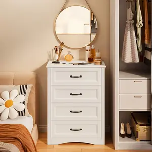 Gizoon Dresser for Bedroom with 4 Drawers Wooden Chest of Drawers for Closet Dresser Storage Unit Organizer for Hallway Living Room and Office Girl Apartment Furniture