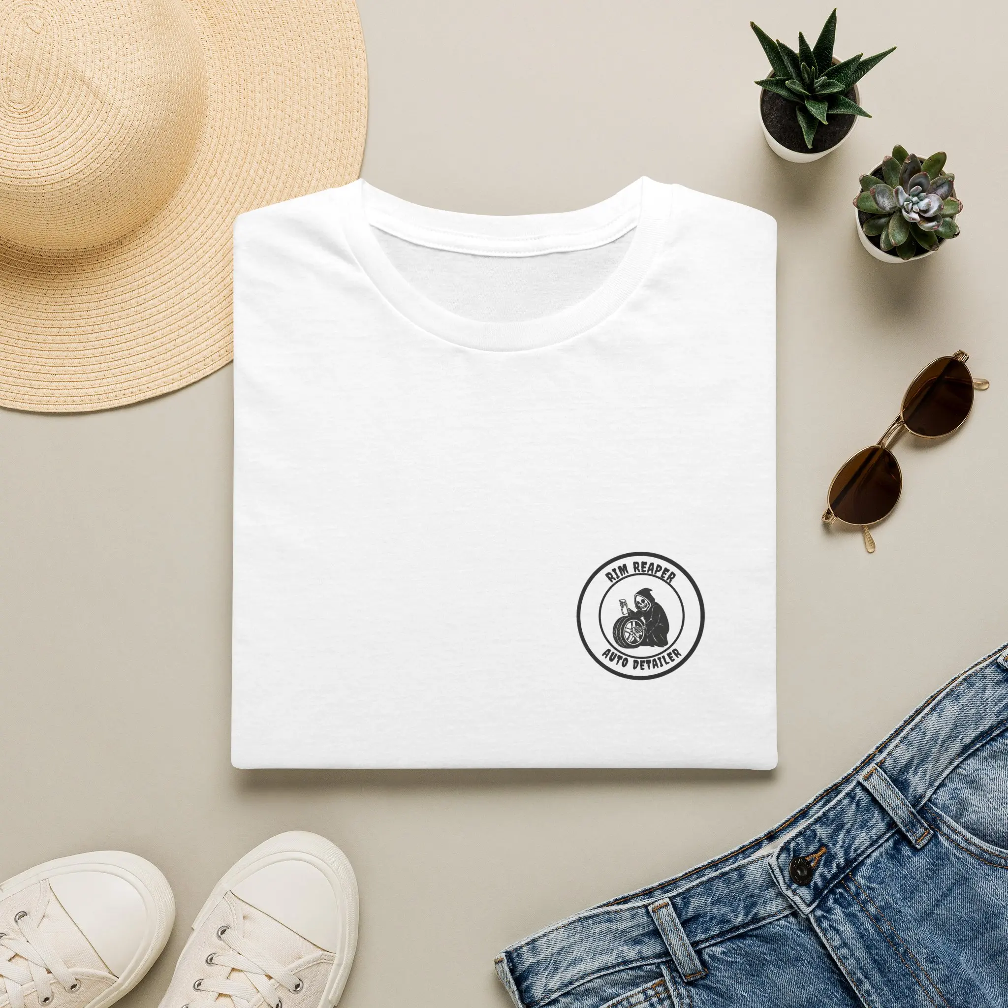 Rim reaper Logo T-Shirt | Small Pocket Crewneck, Minimal Woodland Design