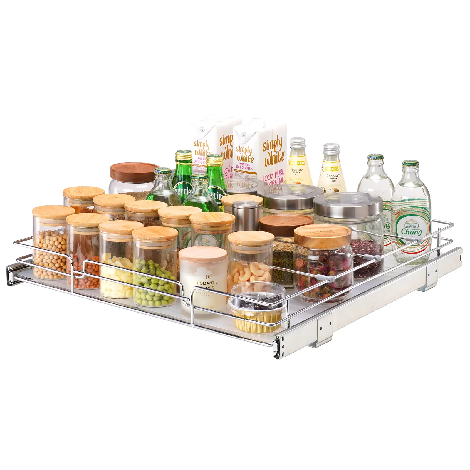 VEVOR Pull-Out Kitchen Cabinet Drawer System, 20" W x 21" D Heavy-Duty Chrome-Plated Metal Storage Organizer Basket, Smooth-Slide Clever Storage Unit for Kitchen Cabinets, Pull-Out Drawers Kitchen Cabinets