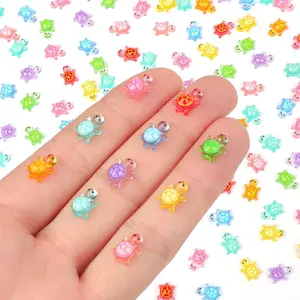 200pcs Mini Resin Turtles Luminous Tiny Turtle for Crafts Dollhouse Miniatures Mini Resin Things Animals for Fairy Garden Micro Landscaping Decoration Home Decor, 10 Colors(0.31 * 0.47inch，Medium)