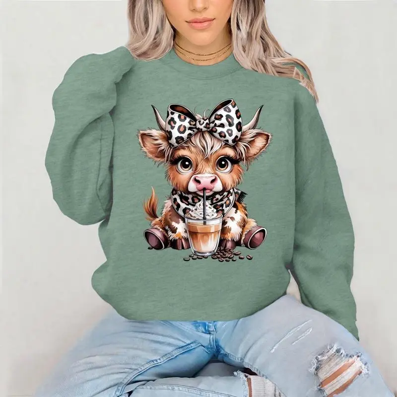 Coffee Cow Crewneck Sweatshirt Gildan Everyday Style Shirtsleeve love casual comfortable super soft relaxed fit unisex Sizing womenswear Streetwear  vintage Crewneck Printed Loose Graphic Top Fitted