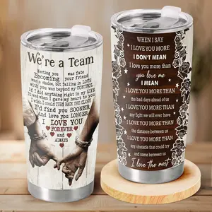 Gift - Romantic Couple 20oz Tumbler – “We’re a Team”, “I Love You More” Stainless Steel Insulated Cups for Husband, Wife, Partner, Anniversary Gift for Couples, Matching Love Drinkware