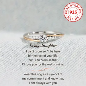To My Daughter Always With You Round-Cut Zirconia 925 Silver Band Ring Bridesmaid Gift