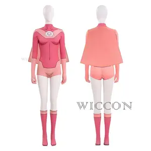 Invincible Pink Atom Eve Jumpsuit Cosplay Pink Cloak Superhero Cape Cosplay Costume Anime Bodysuit Halloween Women Wig