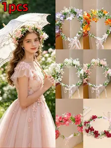 1pcs Early Spring Flower Crown Headband, Fairy Princess Forest Style Floral Ribbon Hair Band, New 2026 Women's Hair Accessory