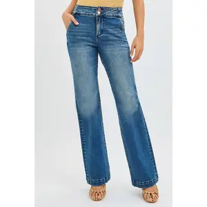 RISEN Full Size Tummy Control High Rise Bootcut Jeans with Double Button Waistband Plus Size