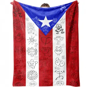 Puerto Rico Taino Flag Blanket, Soft Flannel Throw, Boricua Cultural Print Nap Blanket, Warm Cozy Bedroom Couch Blanket, Popular Decorative Blanket, Giftable Blanket for Puerto Ricans