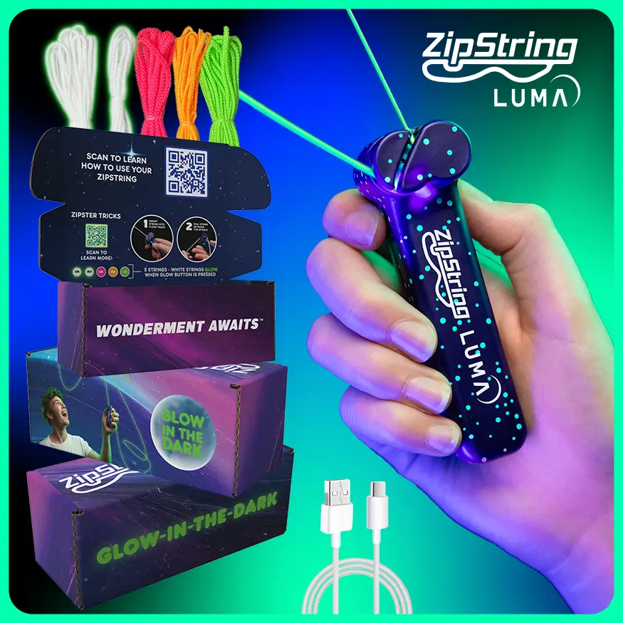 ZipString® Luma The Patented Glow-in-The-Dark Toy That Flies a Loop of String, Creates Endless Shapes and Tricks. Built-in LED for Glowing Fun. Perfec