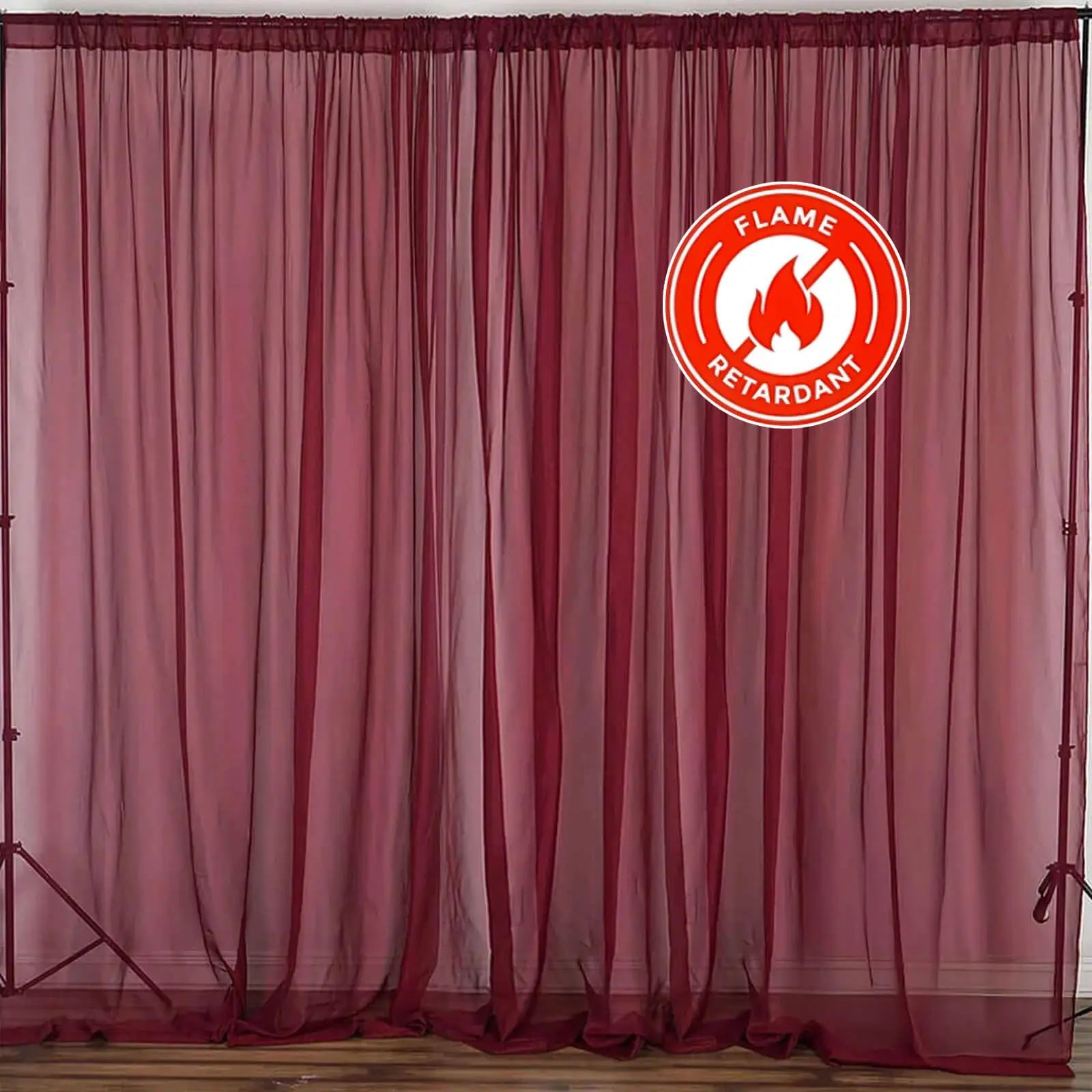 2 Pack 5ftx10ft Burgundy Chiffon Backdrop Drape Curtains - Durable, Flame-Resistant Sheer Organza Panels with Rod Pockets for Wedding Venues, Tents, Photo Booths