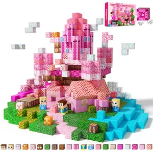 Magnetic Blocks-Pink Pricess Caste Magnetic Building Blocks Set 200/150/100 PCS,3D Magnetic Tiles Stacking，Build Mine Magnet World Set，Montessori  STEM Children Sensory Toys，Safe Educational Toddler Kids Toys for 3-8 Boys girls，Creativity Birthday Gifts