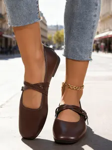 Elegant Silver Color Classic Mary Jane Shoes, Shiny PU Flat Heel Slip-Ons, Comfortable Versatile Daily Wear Dance Shoes for Women