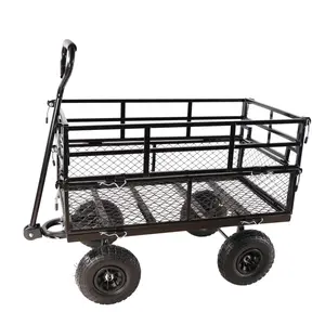 Heavy Duty 600 Lbs Capacity Mesh Steel Garden Cart Double Fence Utility Cart Folding Utility Wagon with Removable Sides (Black)