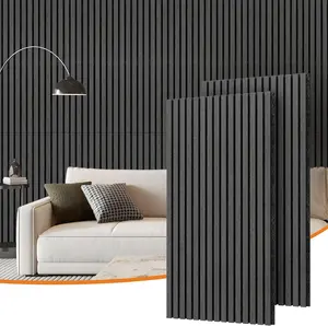 MaxGear Wood Slat Acoustic Wall Panels, 2 Pack 47.2" x 23.6", Decorative Sound Absorbing Panels for Wall & Ceiling, Modern Fluted Design for Living Room, Bedroom, Office, Ebony Finish