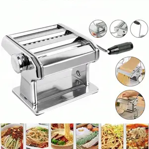 Stainless Steel Fresh Pasta Maker Roller Machine, With Adjustable Thickness Settings,Perfect For Homemade Spaghetti Fettuccini Noodles And Lasagna,Includes Removable Handle And Clamp