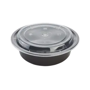 Custom Cup Factory Black 24oz Round Meal Prep Containers 50 Sets Case Durable Polypropylene Microwave Safe Leak Protection