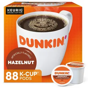 Dunkin' Hazelnut Coffee, K-Cup Pods, Medium Roast, 22/Box, 4 Boxes/Carton