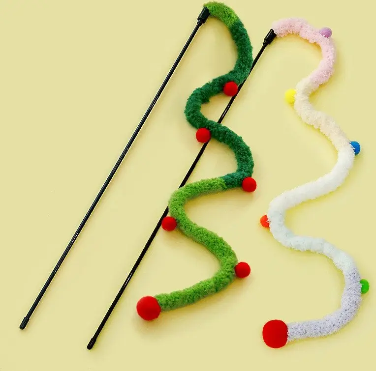 Lovely Caves Extra Long Pom Poms Cat Teaser Wand
