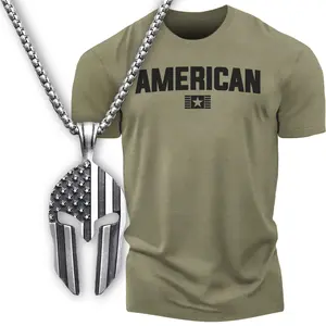 Gift Set for Men American Funny Workout Gym T-Shirt with Spartan Warrior Pendant Soft Cotton Menswear