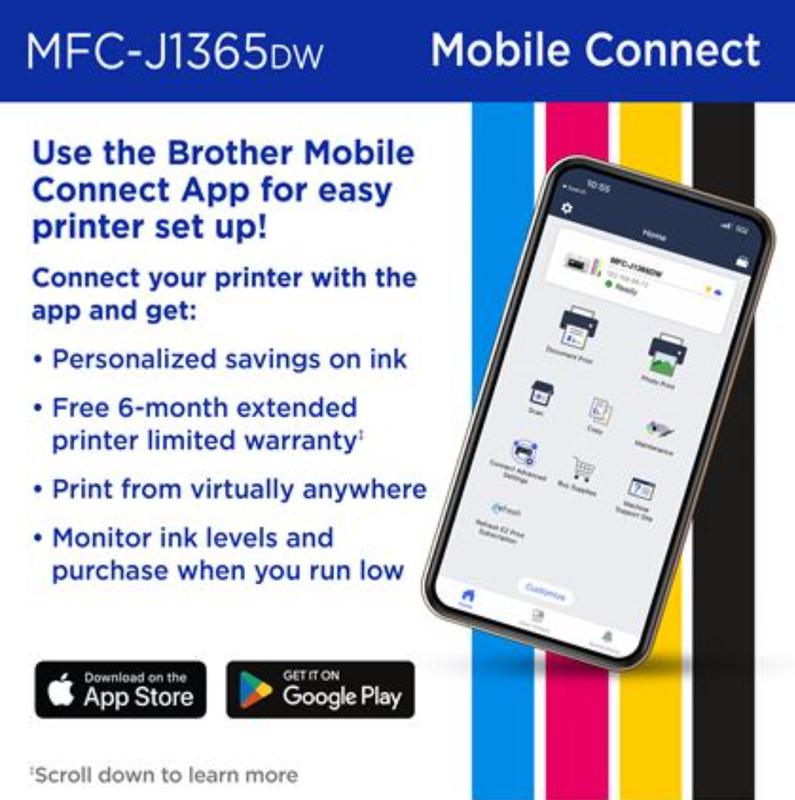 Brother MFC-J1365DW INKvestment 1365 Wireless Color Inkjet All-in-One Printer with Automatic Duplex Printing 1.8" Color Display & Wireless Connectivity