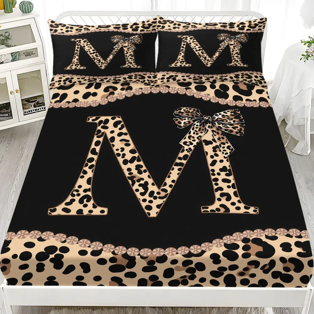 Tiger Print Letter Knot Bedding Set (1 Fitted Sheet + 2 Pillowcases), Modern Style, Suitable for Dorms, Hotels, All Seasons, No Fillers, Tiger Print Bedding Set For Bedrooms