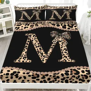 Tiger Print Letter Knot Bedding Set (1 Fitted Sheet + 2 Pillowcases), Modern Style, Suitable for Dorms, Hotels, All Seasons, No Fillers